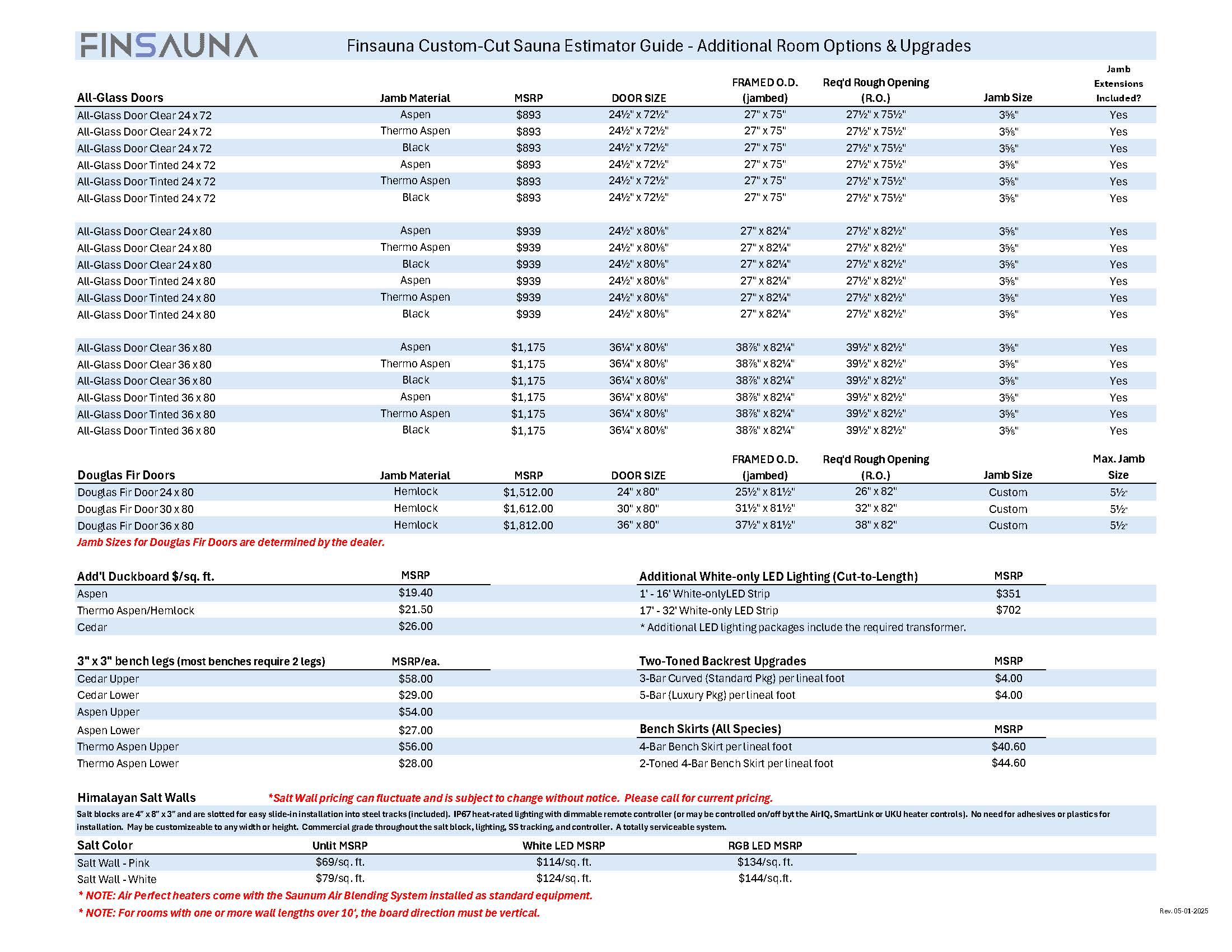 Options and Upgrades - Custom-Cut Pricing Guide
